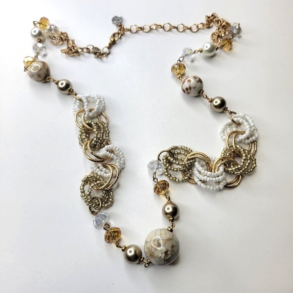 Gold Beads and White Pearls Long Necklace - Picture 15 of 16